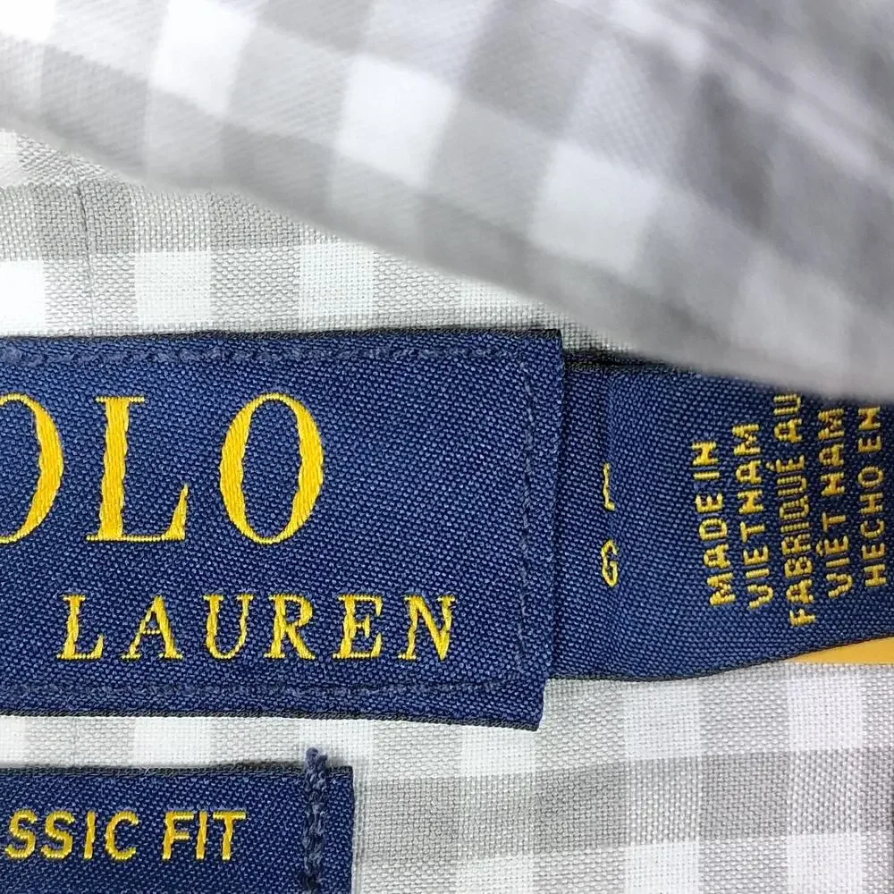 Polo Ralph Lauren Shirt Mens XL Gray Check Classic Fit Long Sleeve Button Up